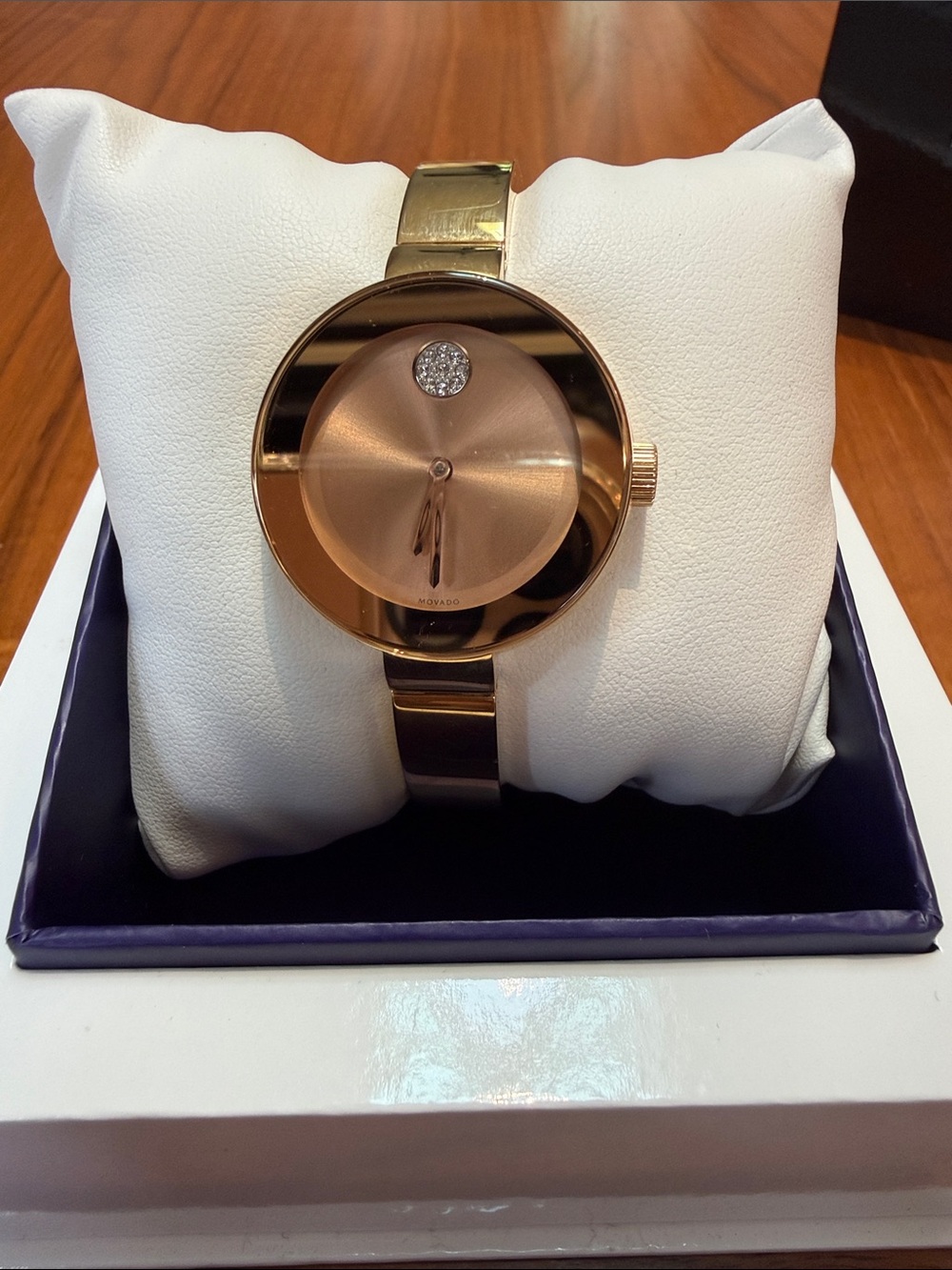 Movado Rose Gold Tone Women's Bracelet Watch with Crystal Dot